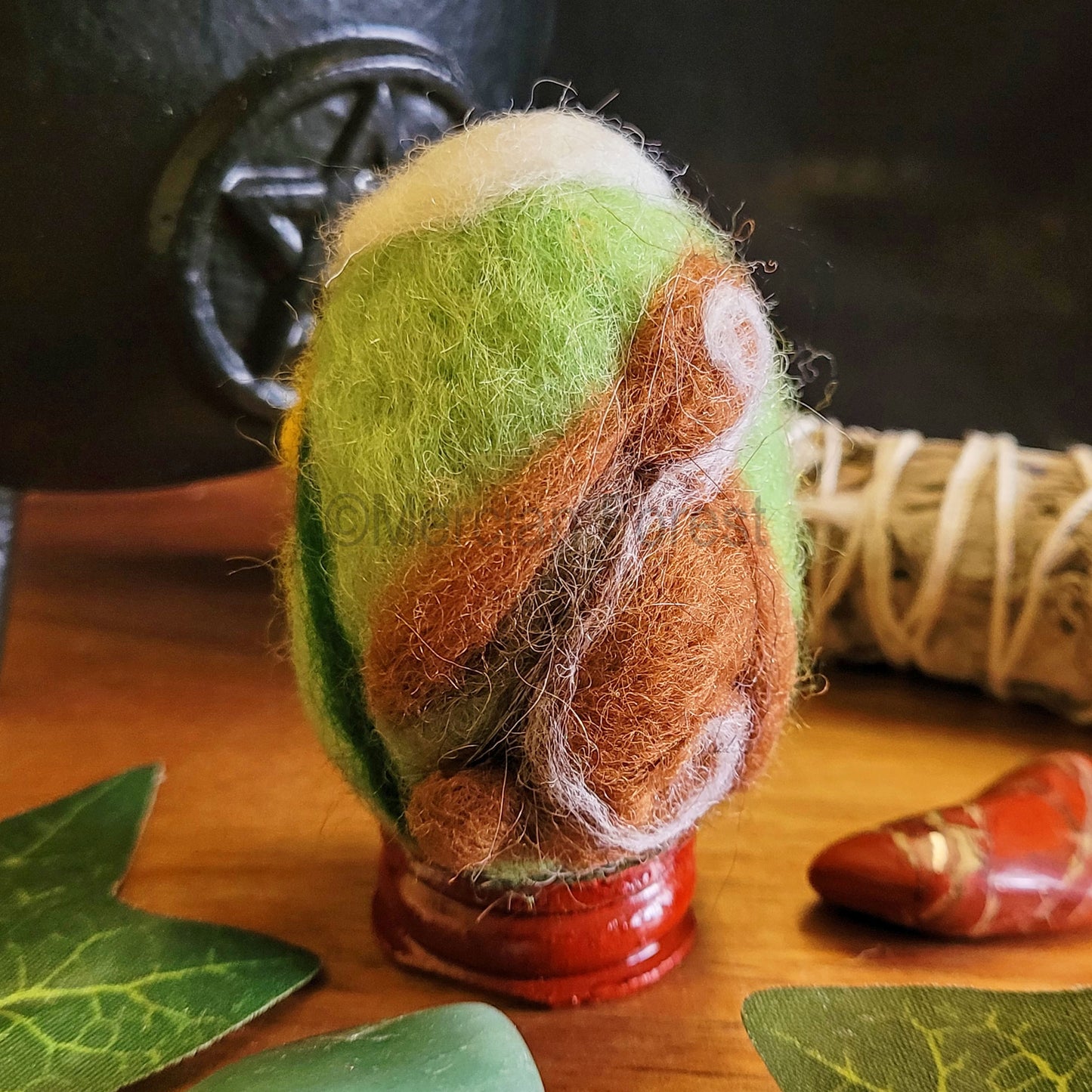 Ostara Needle Felted Woollen Egg Decoration, Moon gazing Hare, Handmade, Spring Equinox