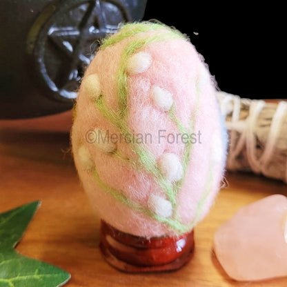 Ostara Needle Felted Woollen Egg Decoration, Sun, Moon and beautiful spring buds, Handmade, Spring Equinox