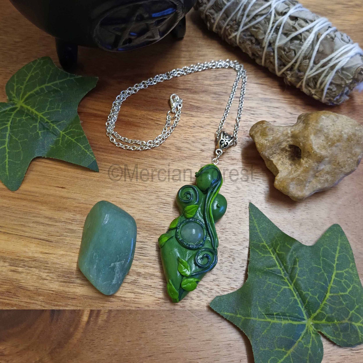 Green Gaia Goddess Talisman Pendant Necklace