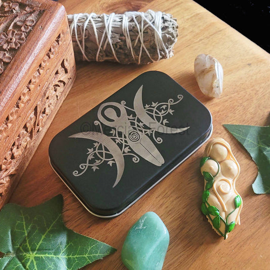 Triple Goddess engraved tin with Gaia Goddess