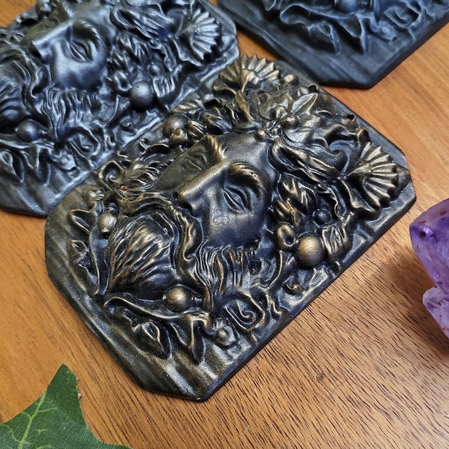 Green Man Resin Altar Tile