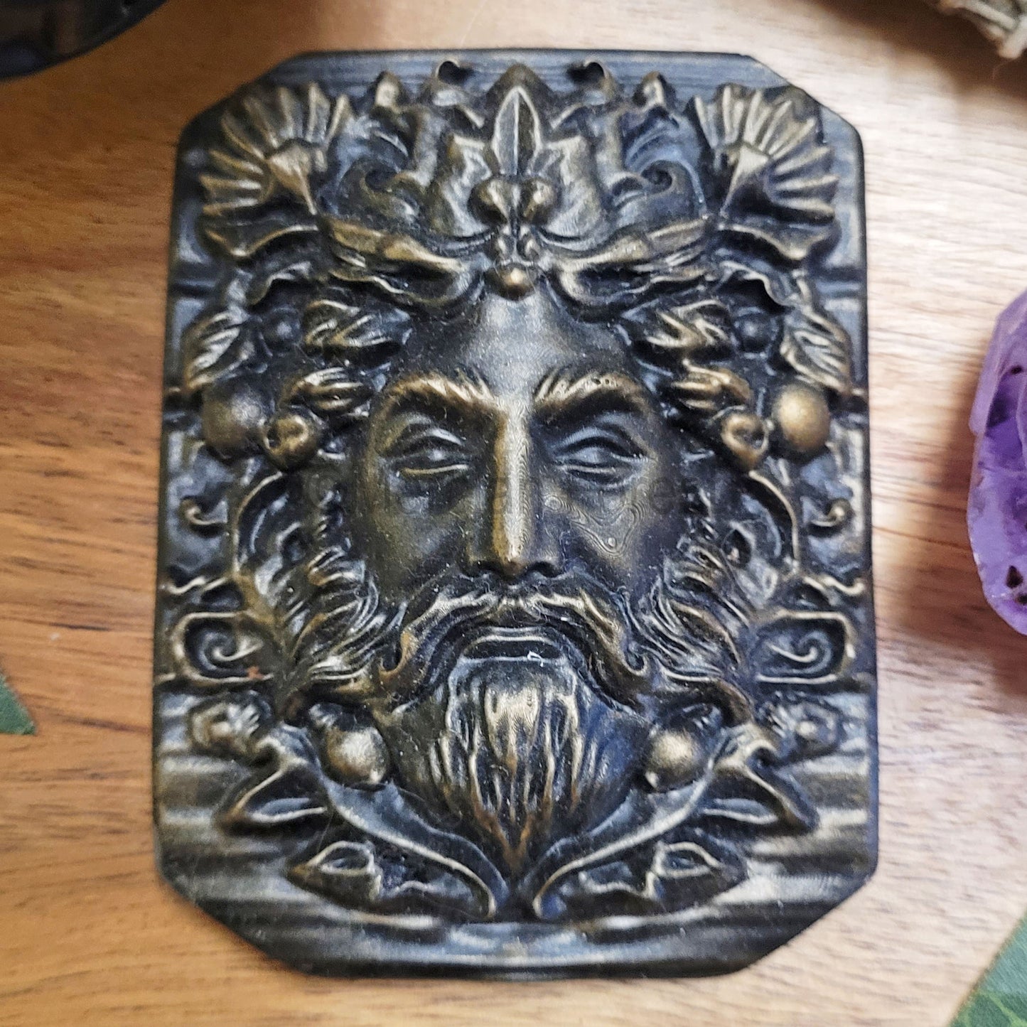 Green Man Resin Altar Tile