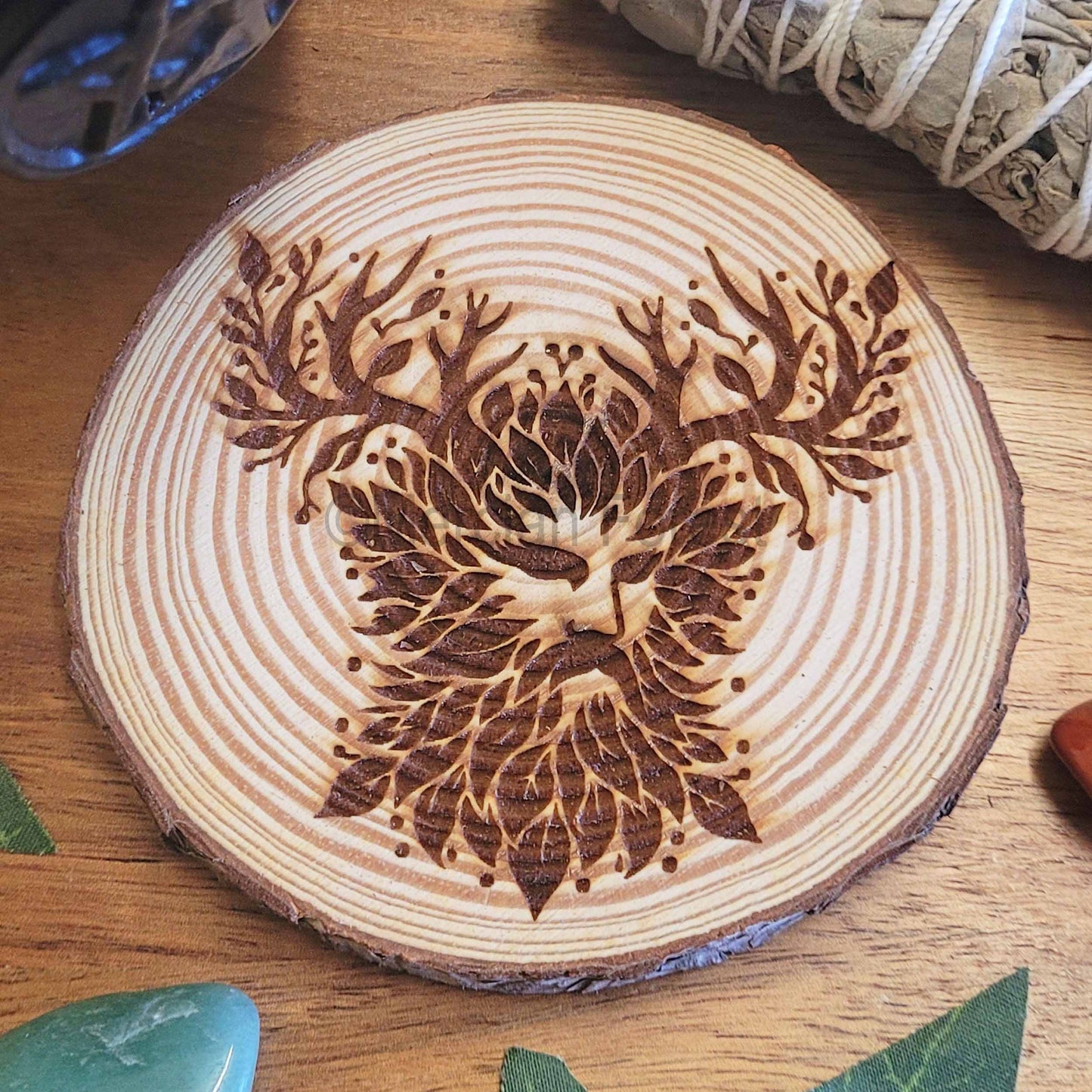 Green Man Wooden Altar Tile