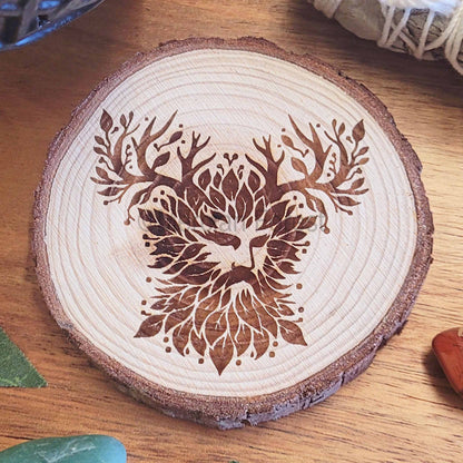 Green Man Wooden Altar Tile