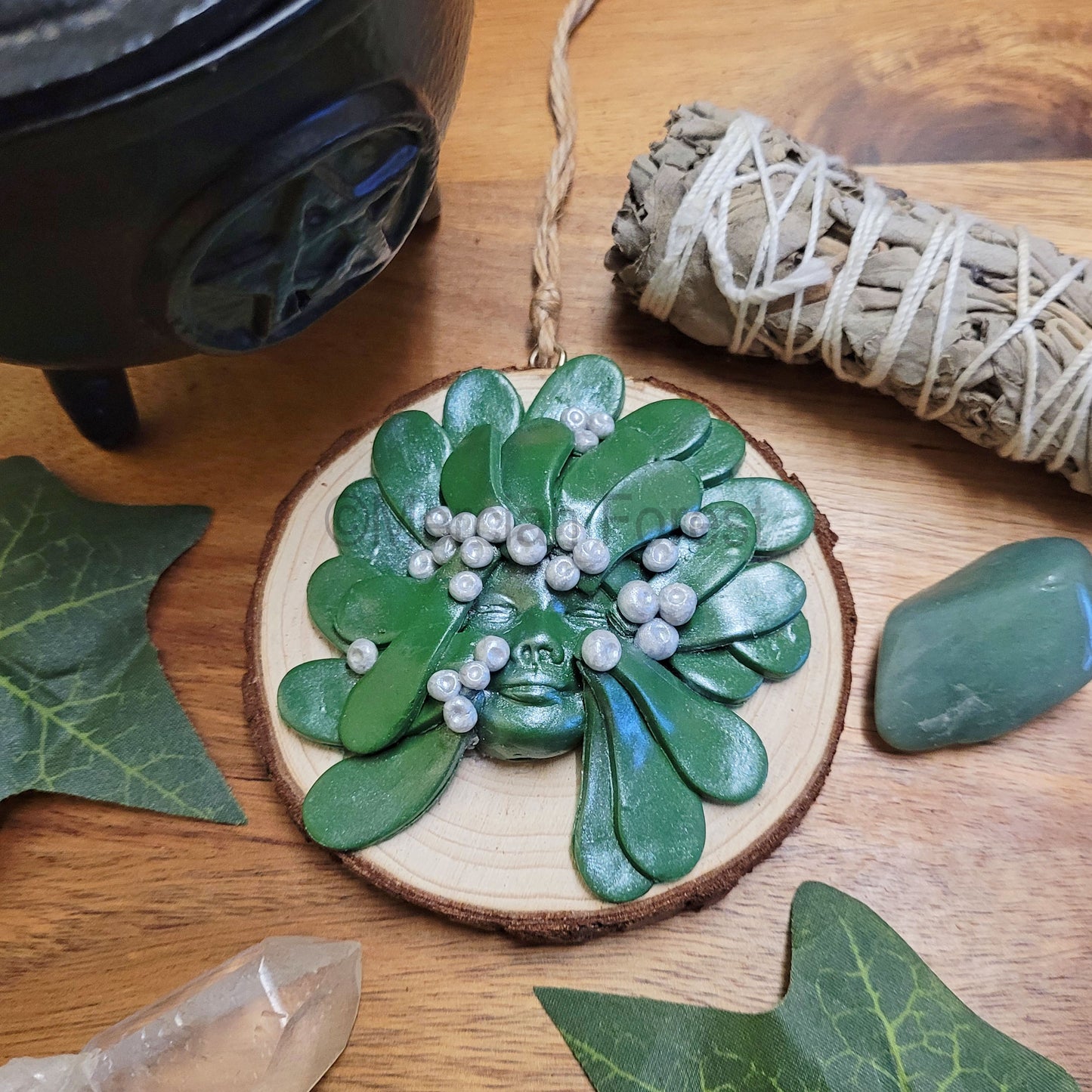 Green Woman of Winter Wall Hanging with Mistletoe