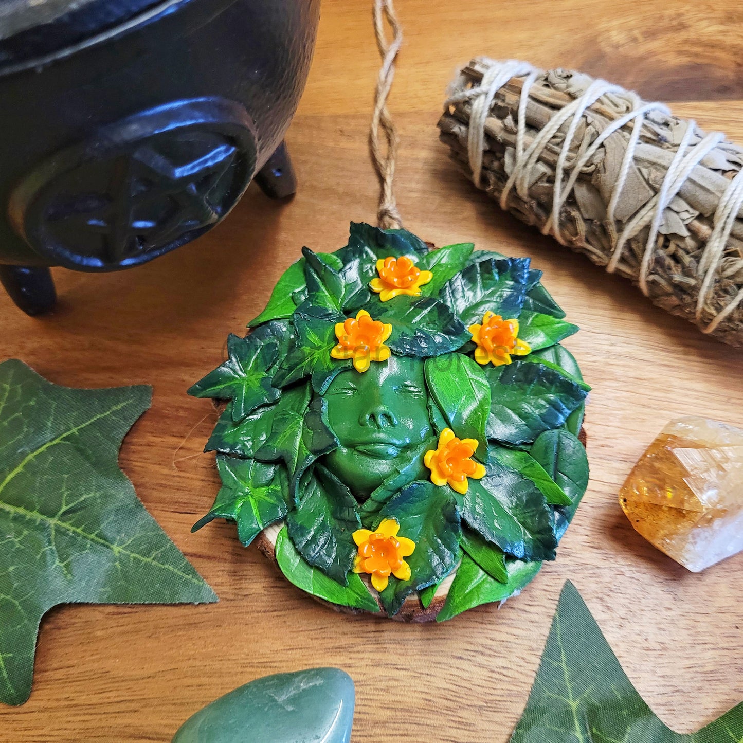 Greenwoman Ostara Wall Hanging with Daffodils