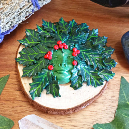 Holly Queen Greenwoman of Winter Altar Tile