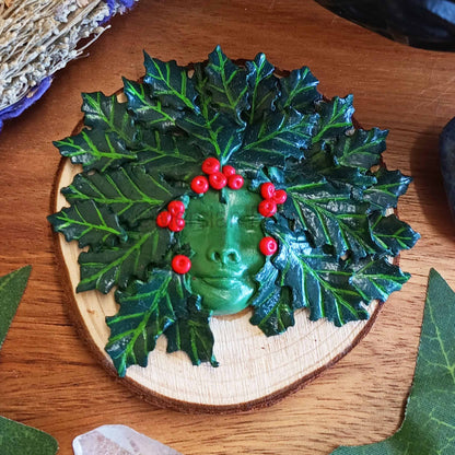 Holly Queen Greenwoman of Winter Altar Tile