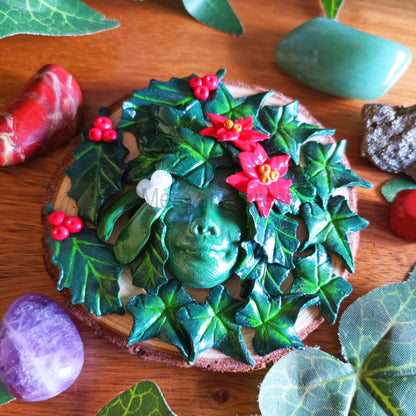 Yule Goddess Greenwoman of Winter Altar Tile