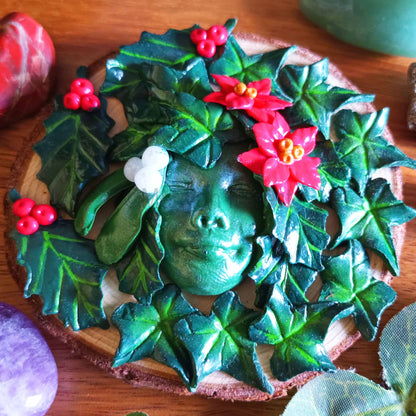 Yule Goddess Greenwoman of Winter Altar Tile