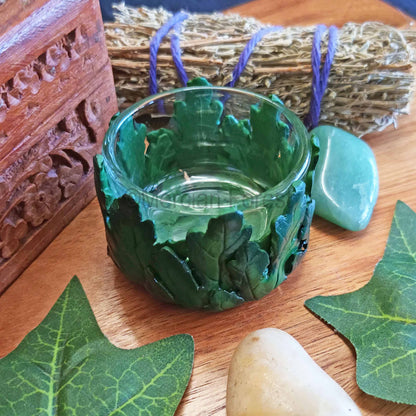 Beltane Altar Candle Hawthorn Leaf Tealight Holder