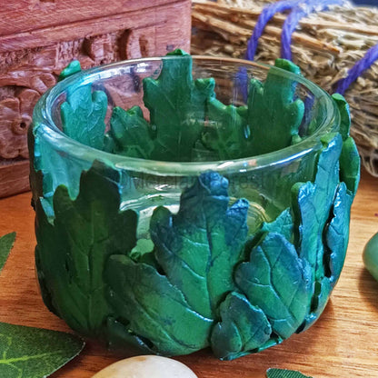 Beltane Altar Candle Hawthorn Leaf Tealight Holder