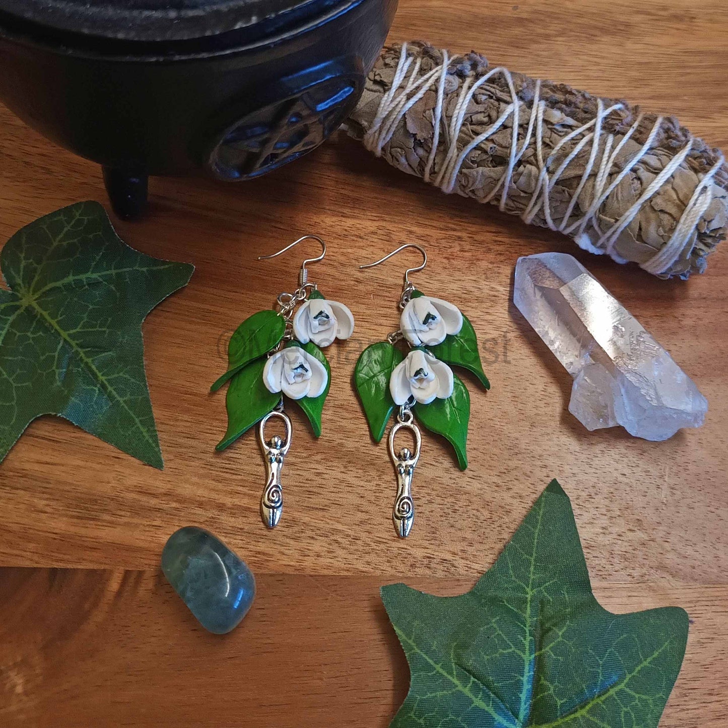 Imbolc Goddess Snowdrop Earrings