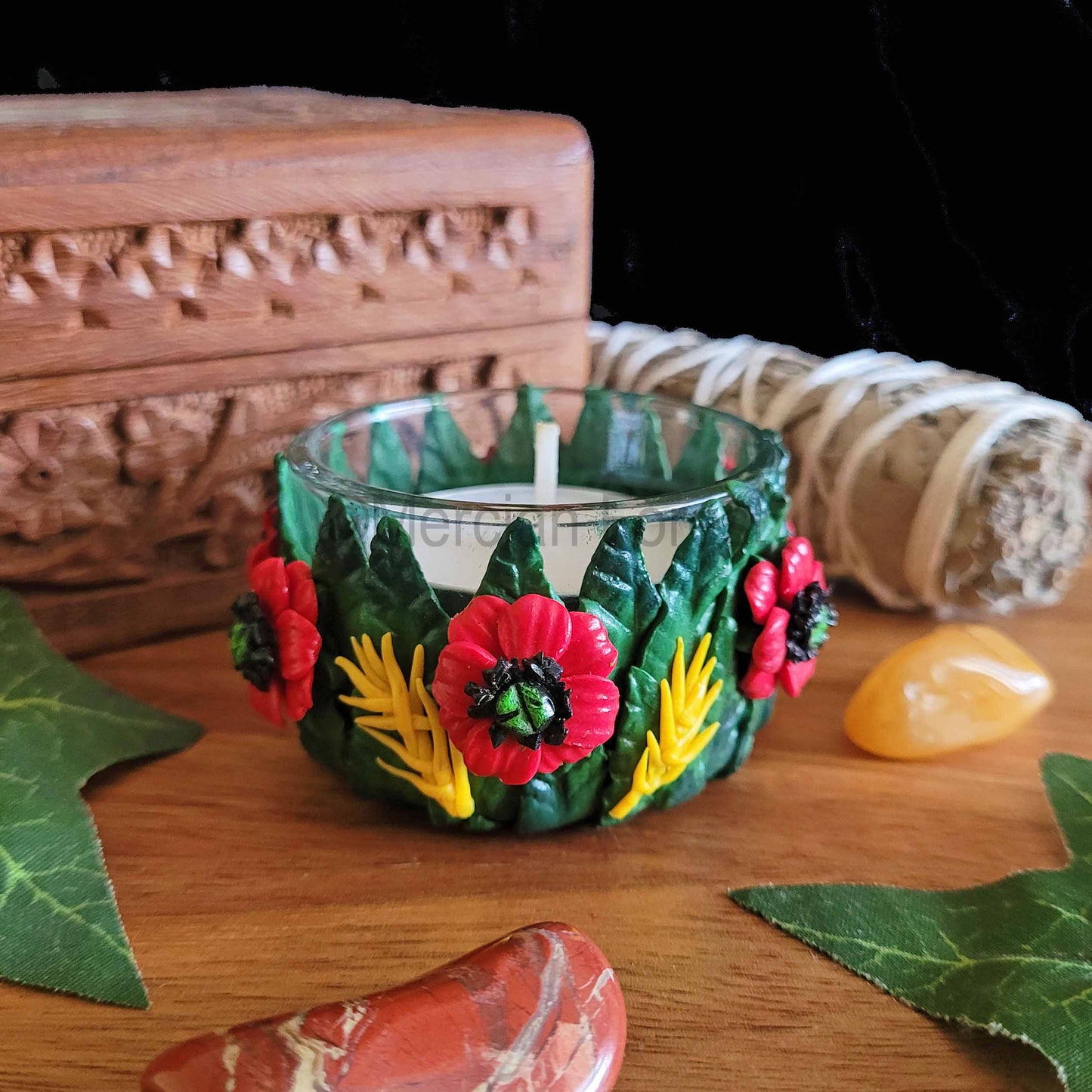 Poppy and Wheat Lammas Lughnasadh Altar Candle Tealight Holder