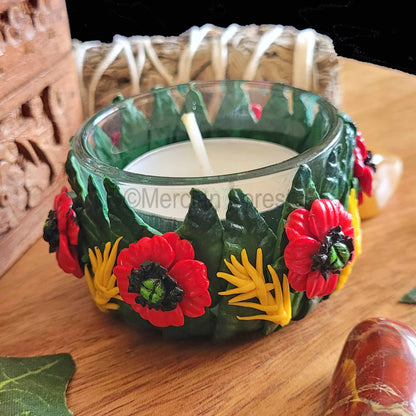 Poppy and Wheat Lammas Lughnasadh Altar Candle Tealight Holder