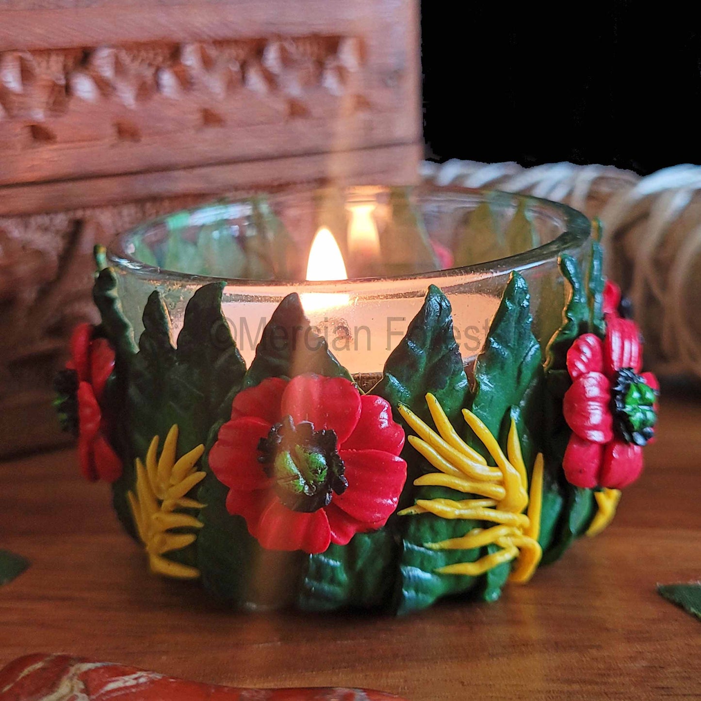 Poppy and Wheat Lammas Lughnasadh Altar Candle Tealight Holder