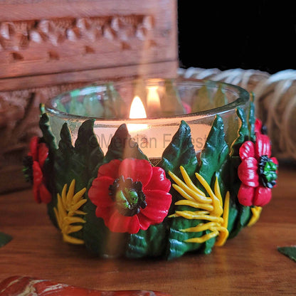 Poppy and Wheat Lammas Lughnasadh Altar Candle Tealight Holder