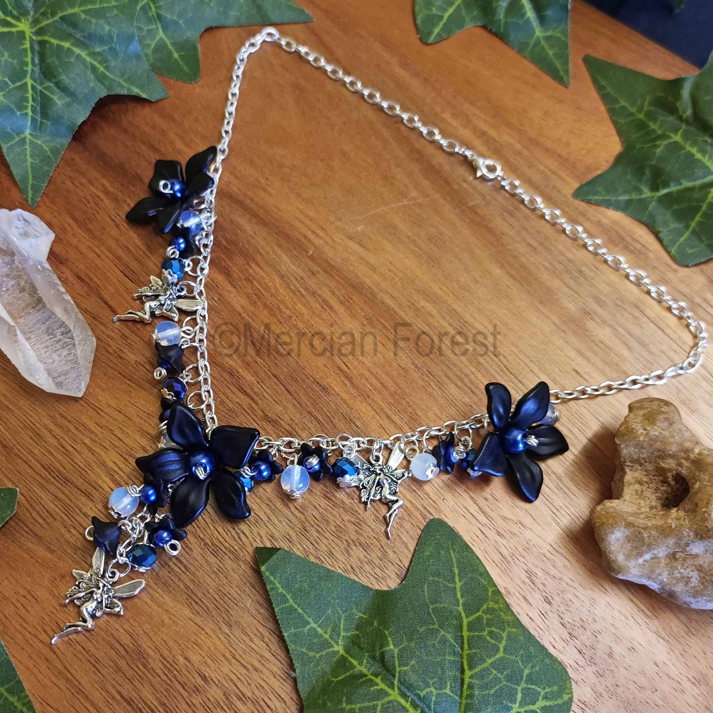 Midnight Fairy Lariat Necklace in Blue