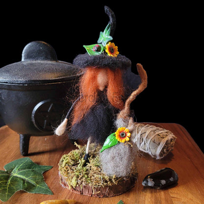 Little Sister Small Needle Felted Witch Decoration Ready Made