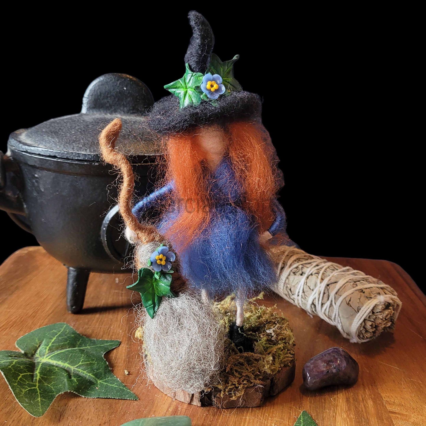 Little Sister Small Needle Felted Witch Decoration