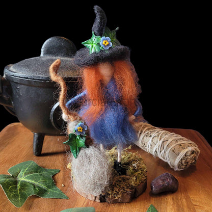 Little Sister Small Needle Felted Witch Decoration
