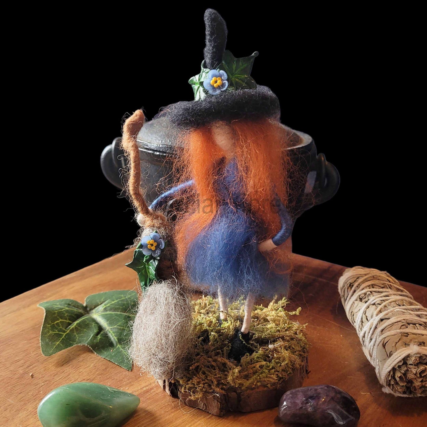 Little Sister Small Needle Felted Witch Decoration