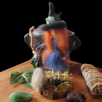 Little Sister Small Needle Felted Witch Decoration