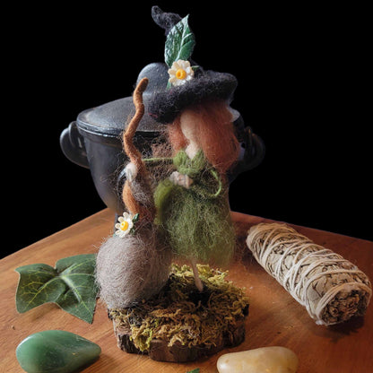 Little Sister Small Needle Felted Witch Decoration Ready Made