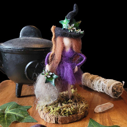 Little Sister Small Needle Felted Witch Decoration