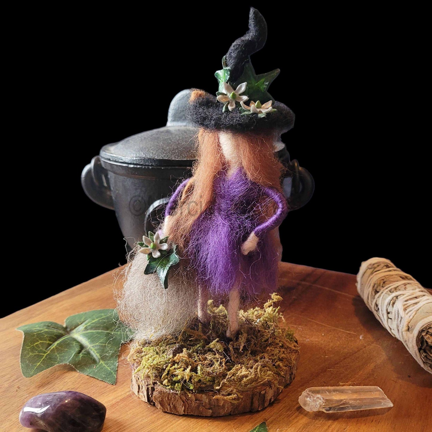 Little Sister Small Needle Felted Witch Decoration
