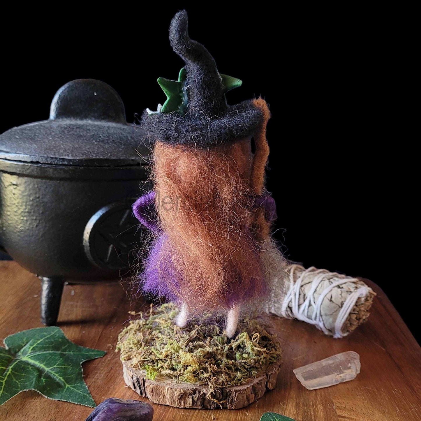 Little Sister Small Needle Felted Witch Decoration