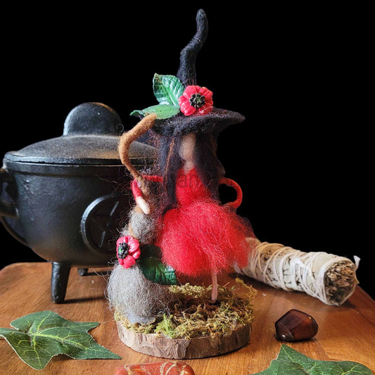 Little Sister Small Needle Felted Witch Decoration