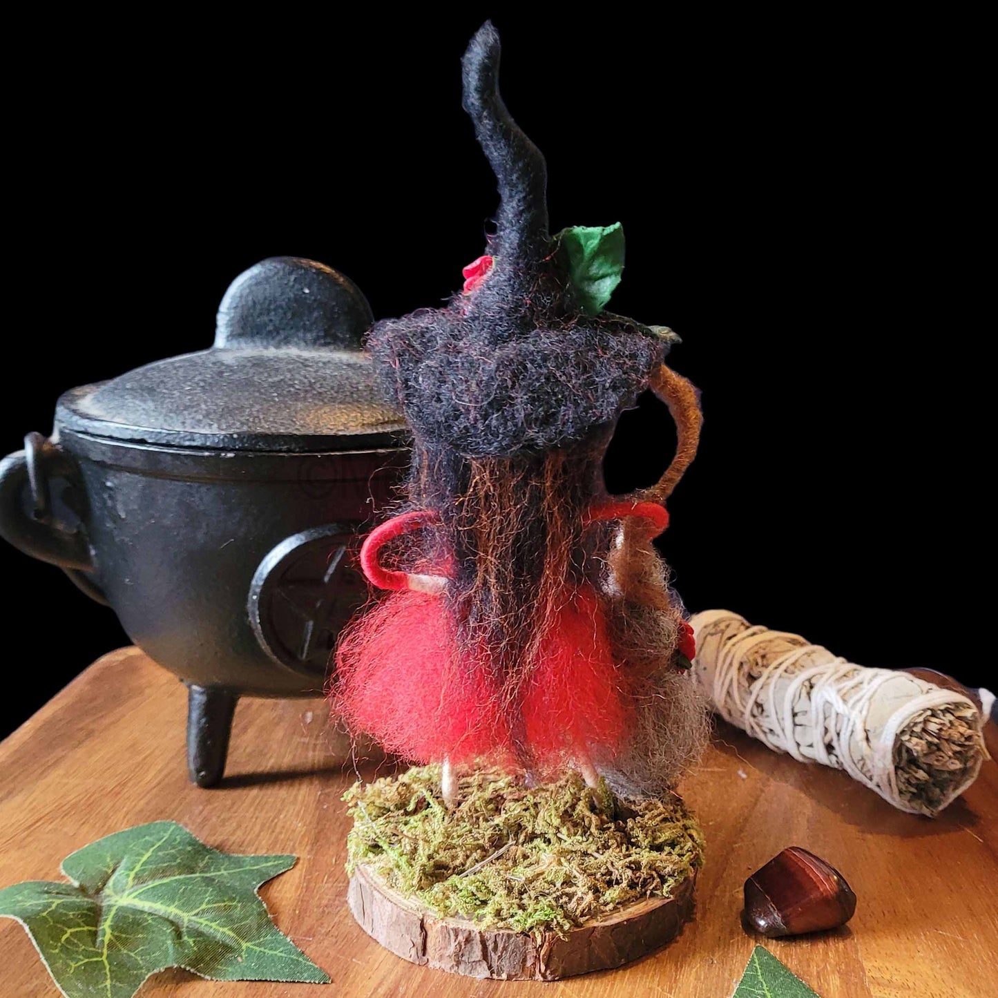 Little Sister Small Needle Felted Witch Decoration
