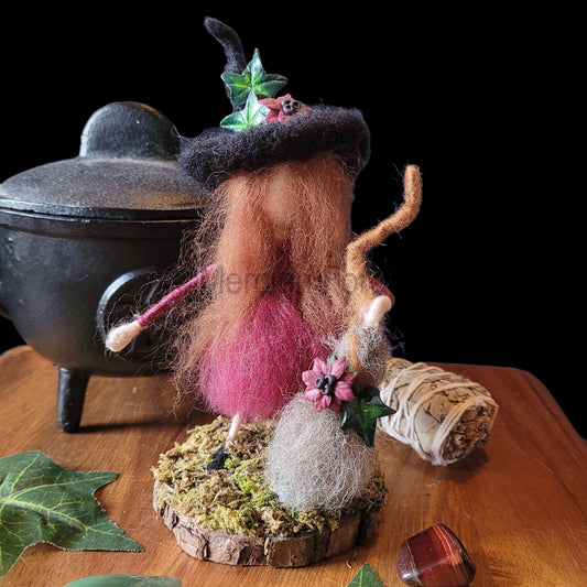 Little Sister Small Needle Felted Witch Decoration