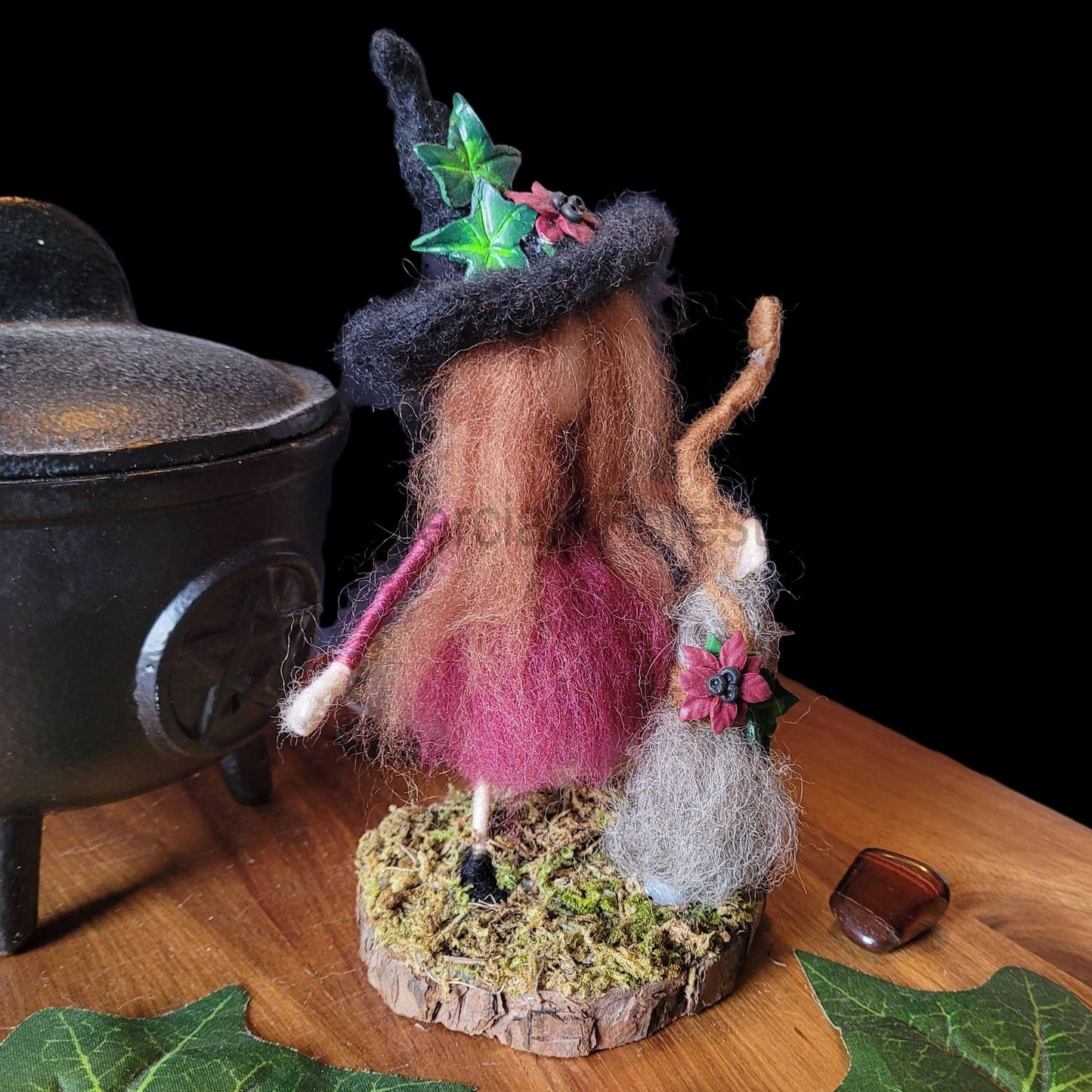 Little Sister Small Needle Felted Witch Decoration