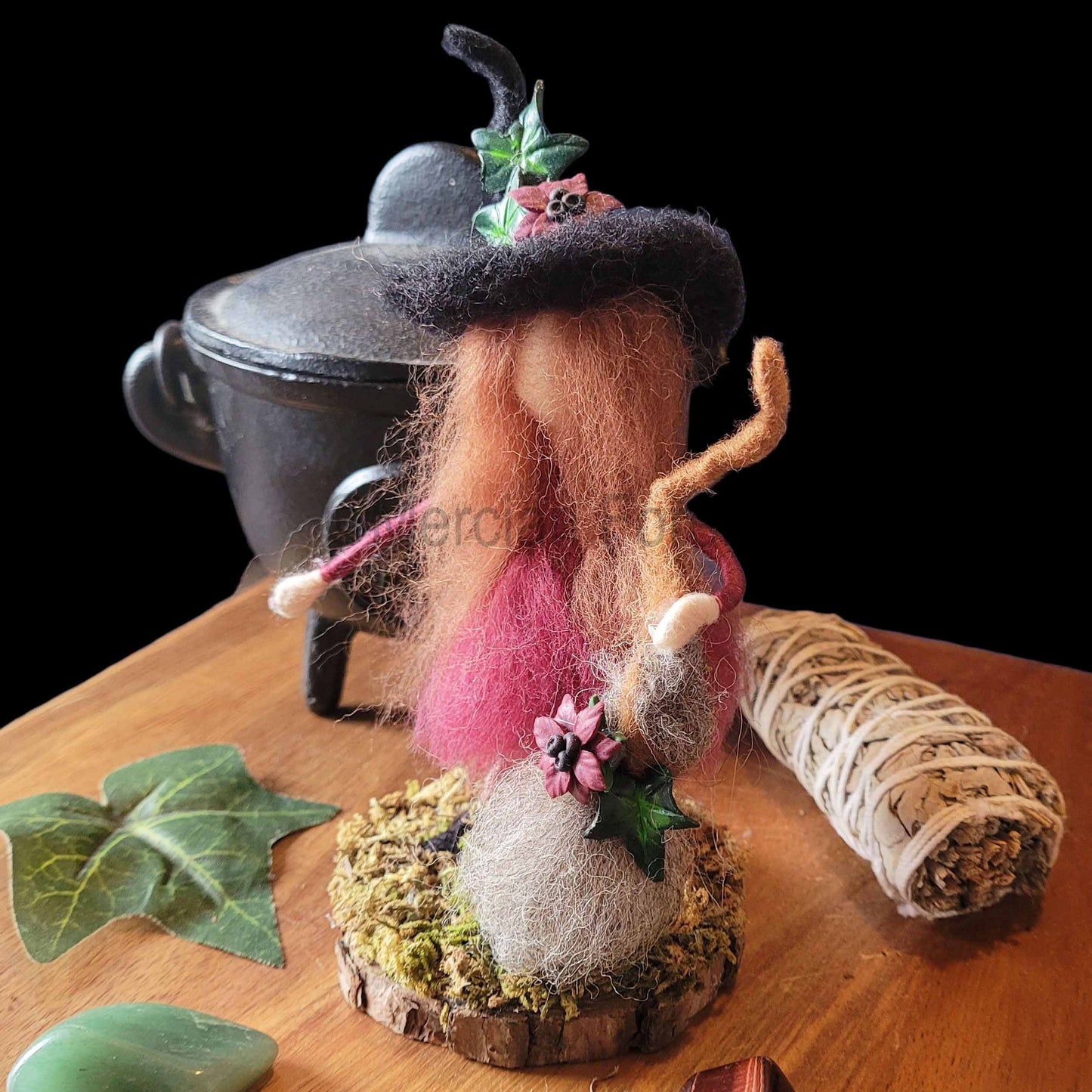 Little Sister Small Needle Felted Witch Decoration