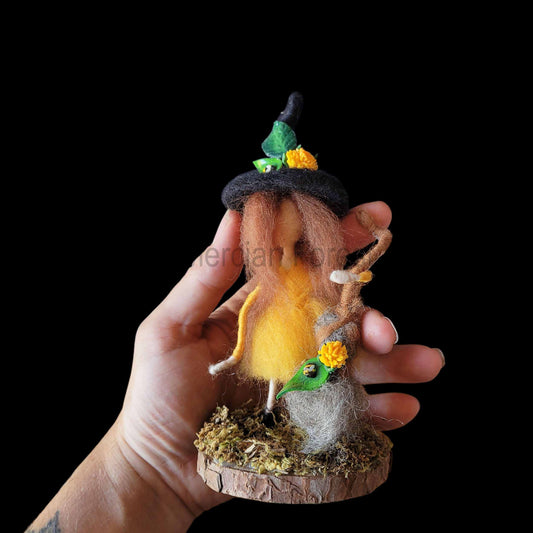 Little Sister Small Needle Felted Witch Decoration Ready Made