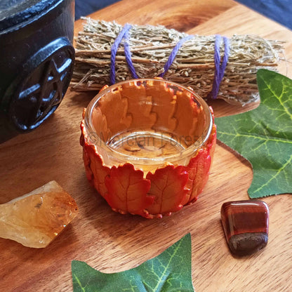 Oak Leaf Altar Candle Tealight Holder in Autumnal Colours