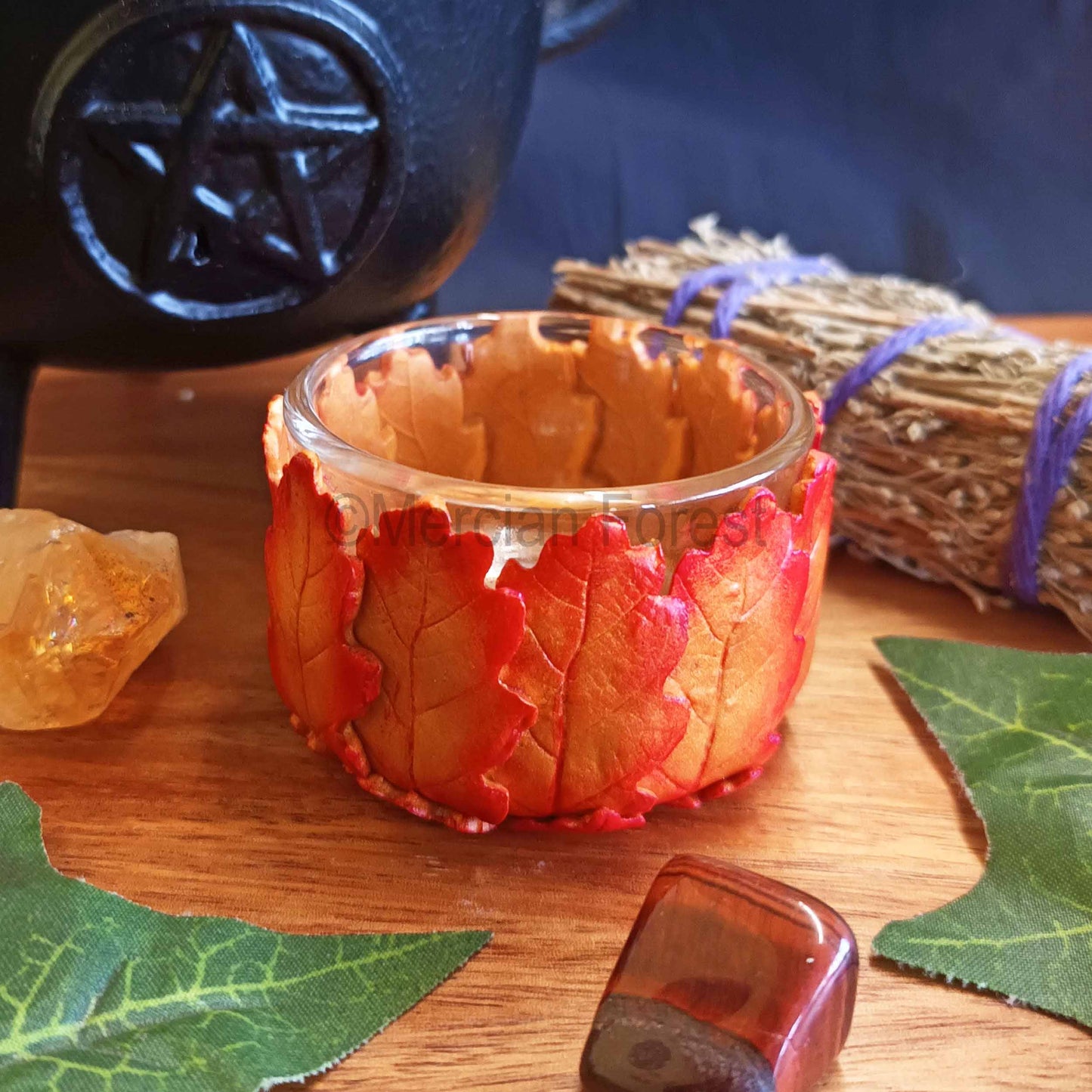 Oak Leaf Altar Candle Tealight Holder in Autumnal Colours