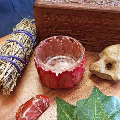 Oak Leaf Altar Candle Tealight Holder in Rosey Autumnal Colours