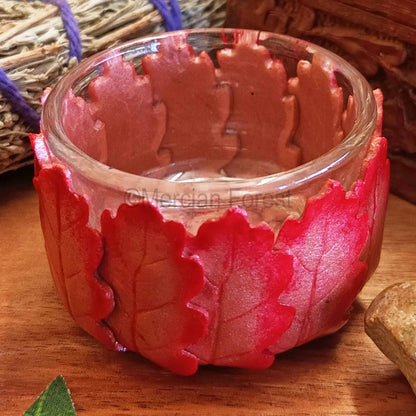 Oak Leaf Altar Candle Tealight Holder in Rosey Autumnal Colours