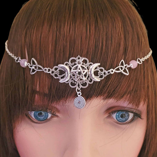 Triple Moon Pentacle and Triquetra Headdress
