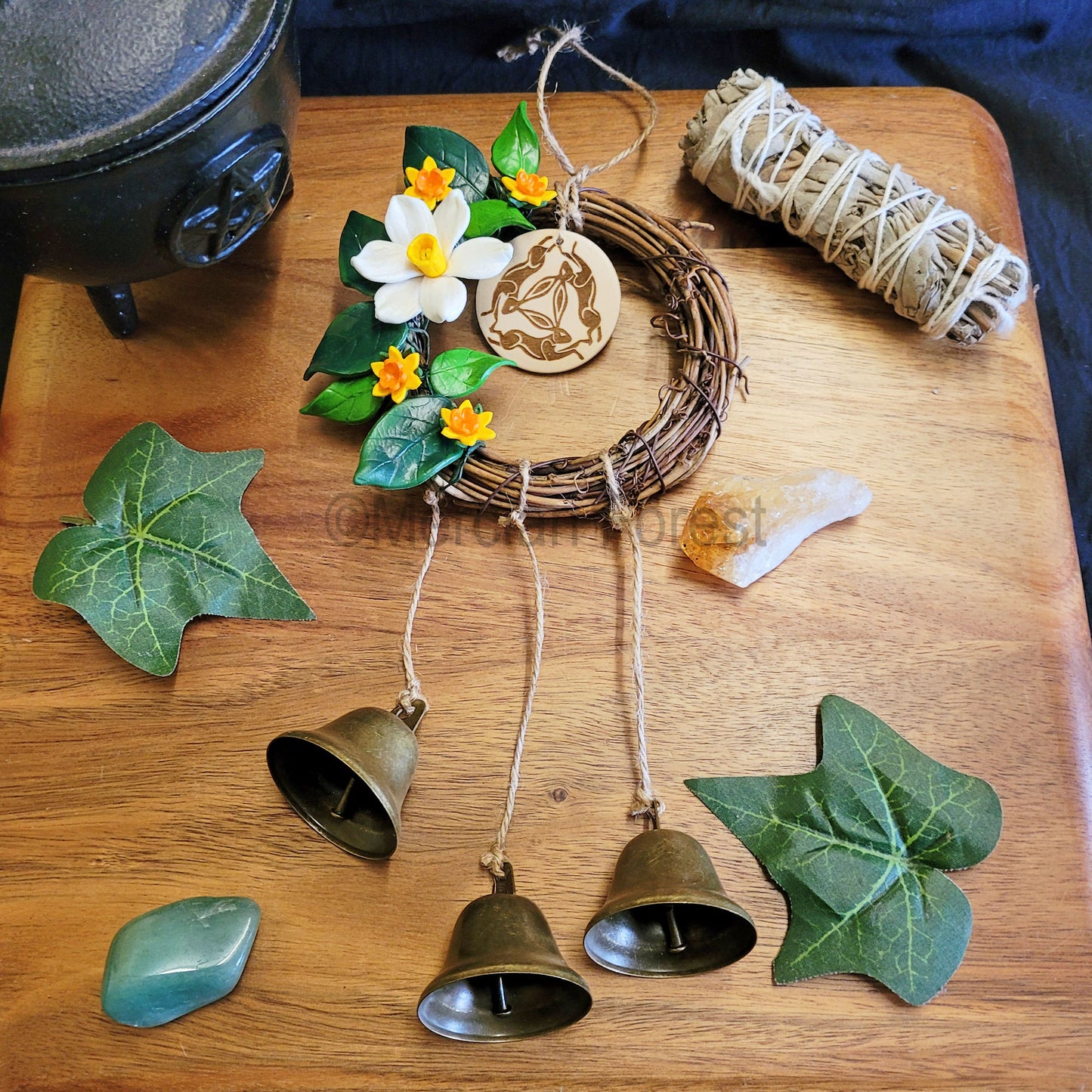 Ostara Wreath Wall Hanging with Witch Bells