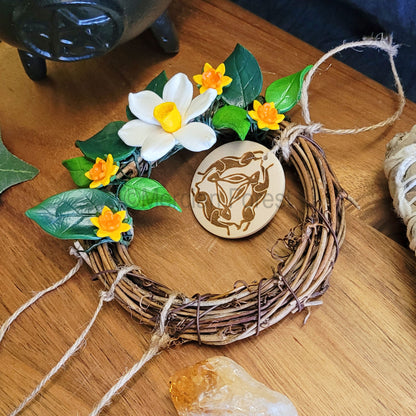 Ostara Wreath Wall Hanging with Witch Bells