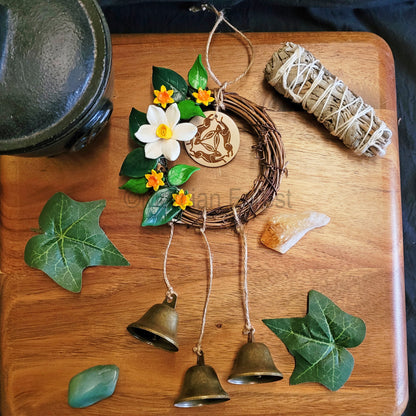 Ostara Wreath Wall Hanging with Witch Bells