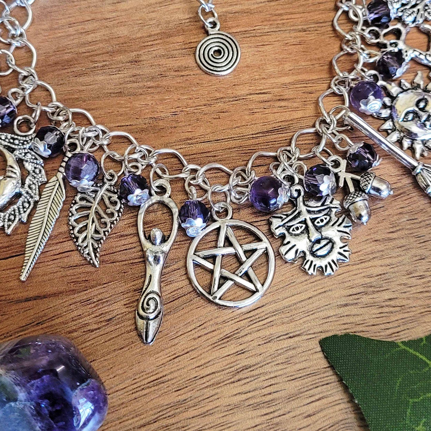 Pagan Ways Charm Bracelet with Amethyst and Glass Crystal