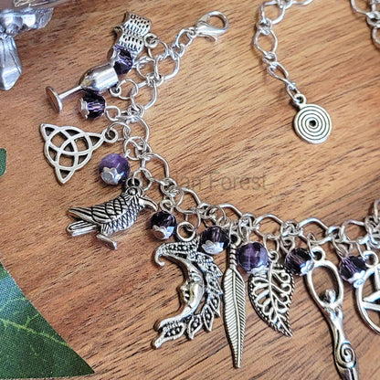 Pagan Ways Charm Bracelet with Amethyst and Glass Crystal