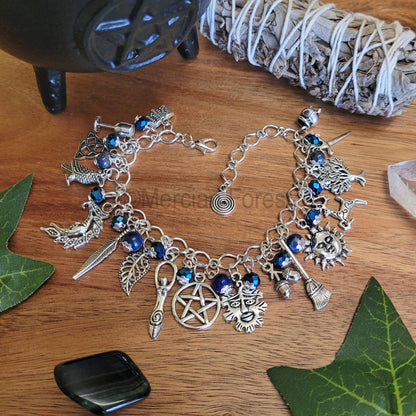 Pagan Ways Charm Bracelet with Lapis Lazuli and Glass Crystal