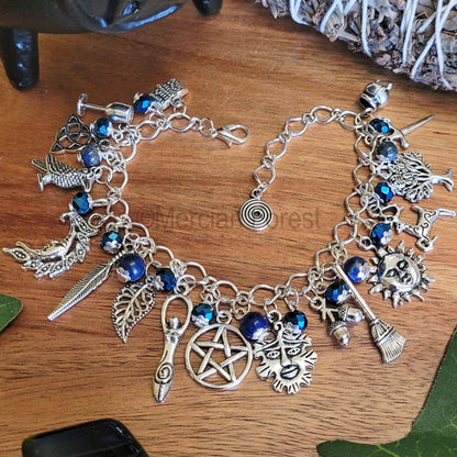 Pagan Ways Charm Bracelet with Lapis Lazuli and Glass Crystal