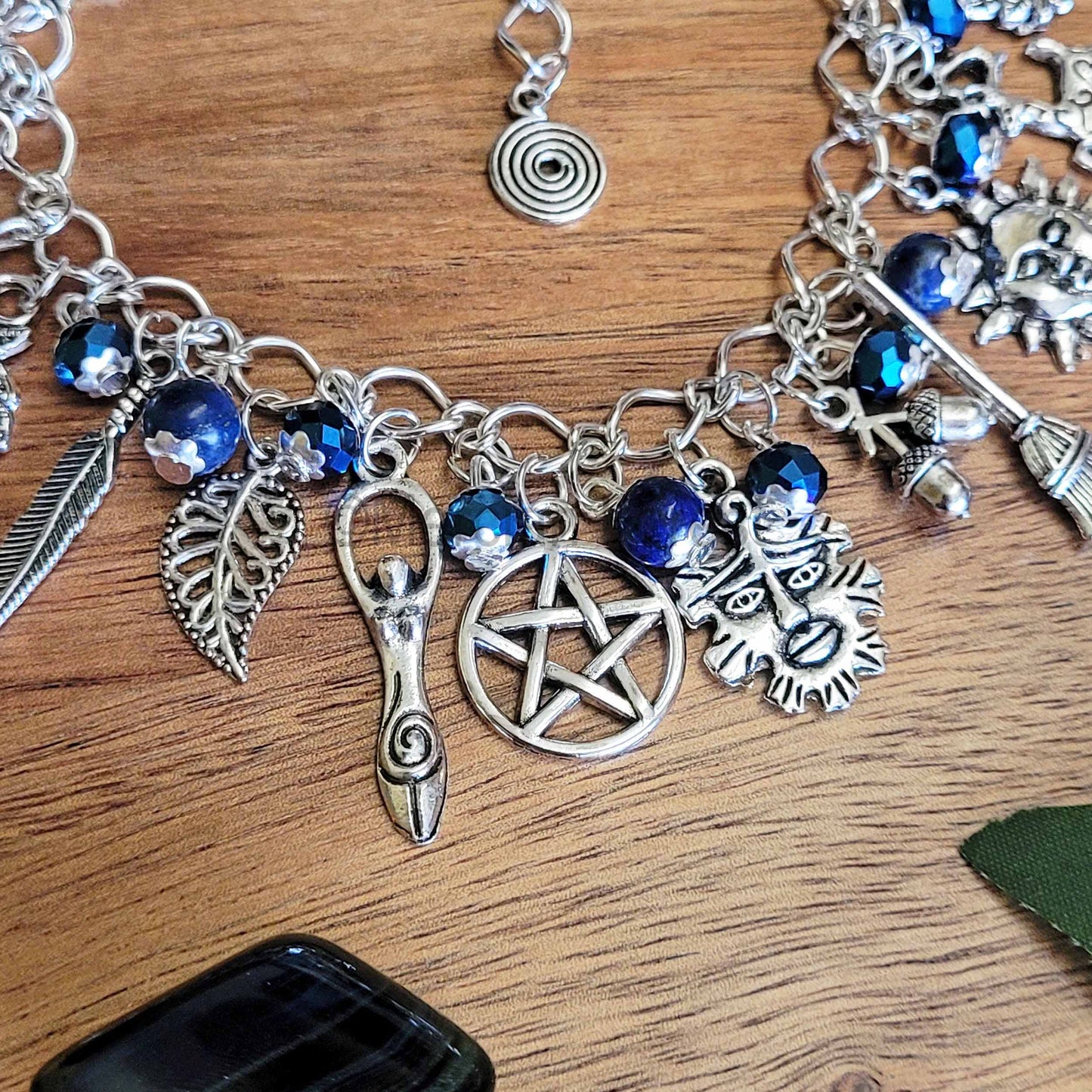 Pagan Ways Charm Bracelet with Lapis Lazuli and Glass Crystal